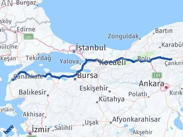 Çankırı Atkaracalar Çanakkale Arası Kaç Km - Yol Haritası