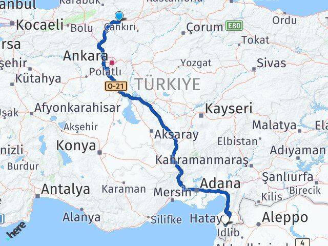 Çankırı Atkaracalar Hatay Arası Kaç Km - Yol Haritası