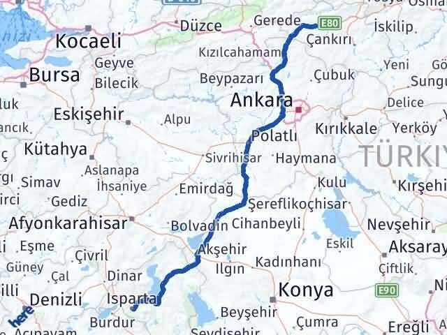 Çankırı Atkaracalar Isparta Arası Kaç Km - Yol Haritası