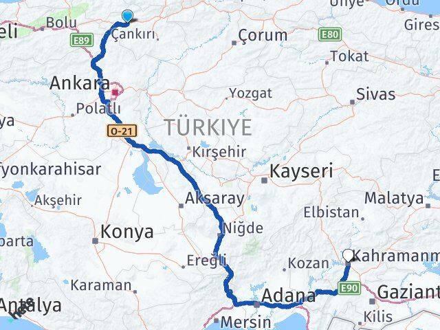 Çankırı Atkaracalar Kahramanmaraş Arası Kaç Km - Yol Haritası