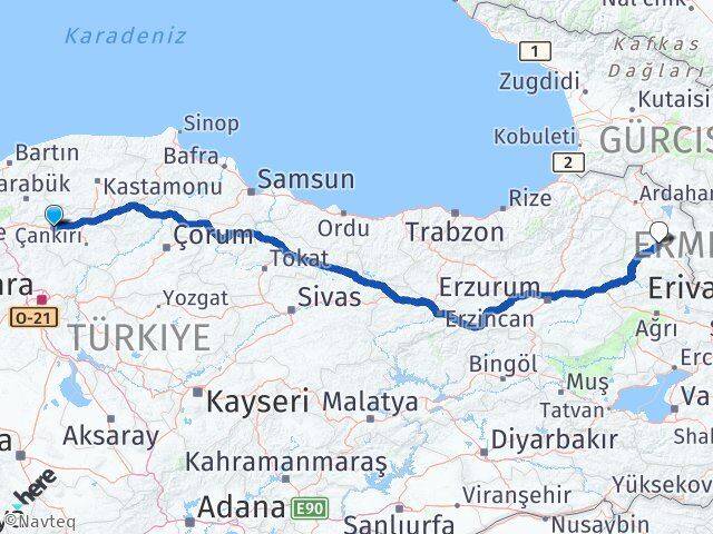 Çankırı Atkaracalar Kars Arası Kaç Km - Yol Haritası