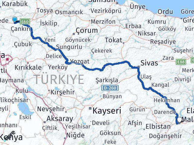 Atkaracalar Malatya Arası Kaç Km - Yol Tarifi