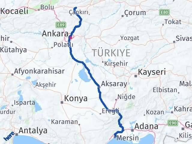 Çankırı Atkaracalar Mersin Arası Kaç Km - Yol Haritası