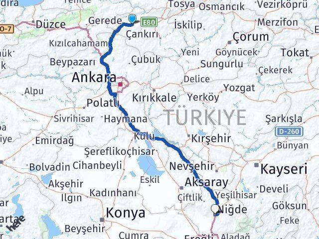 Çankırı Atkaracalar Niğde Arası Kaç Km - Yol Haritası