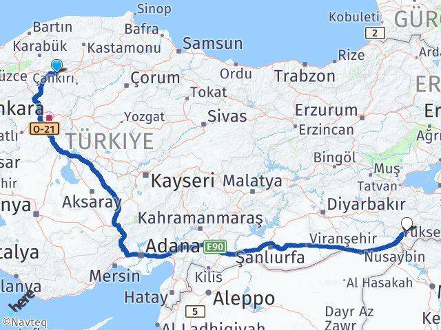 Çankırı Atkaracalar Şırnak Arası Kaç Km - Yol Haritası