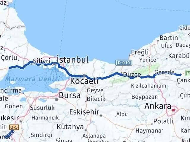 Çankırı Atkaracalar Tekirdağ Arası Kaç Km - Yol Haritası