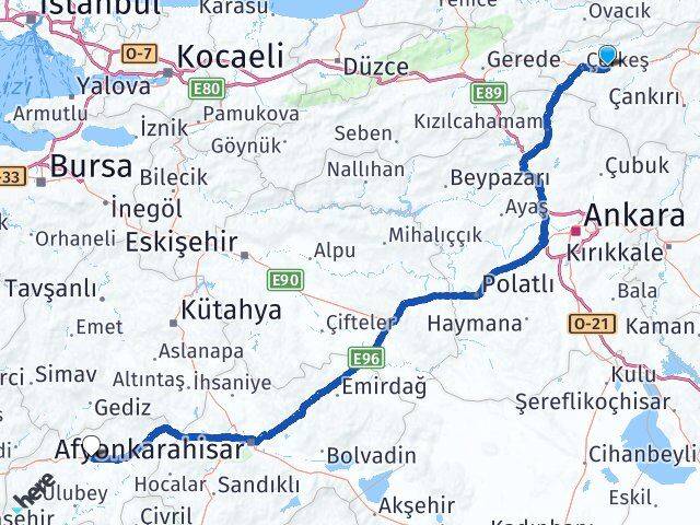 Çankırı Atkaracalar Uşak Arası Kaç Km - Yol Haritası
