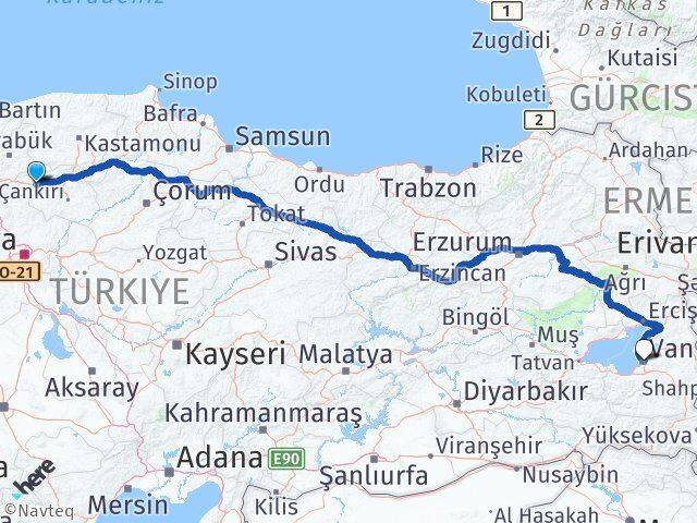 Çankırı Atkaracalar Van Arası Kaç Km - Yol Haritası