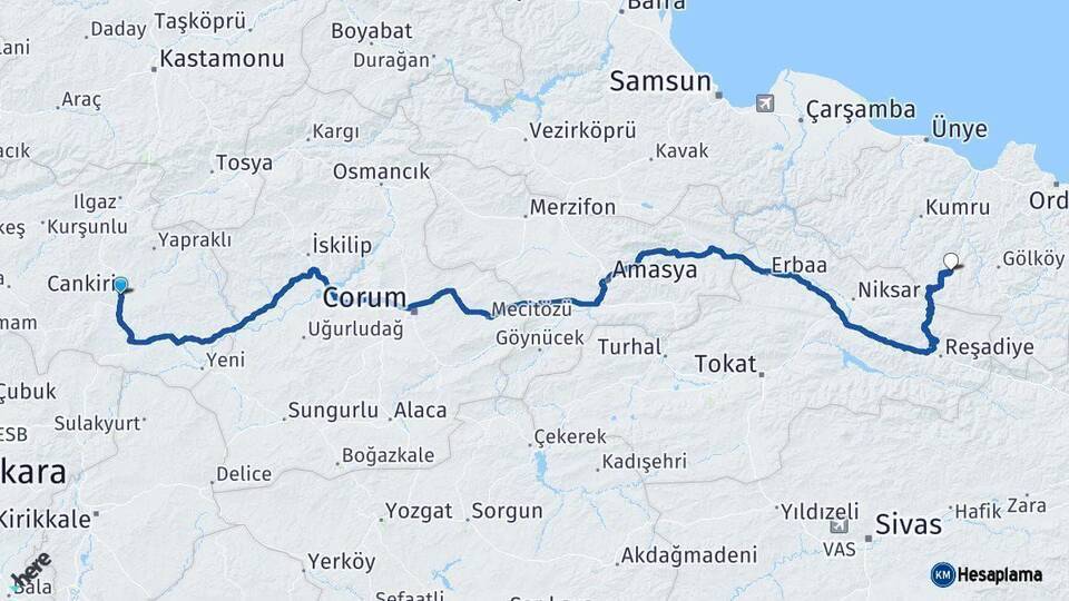 Çankırı Aybastı Arası Kaç Km - Yol Tarifi