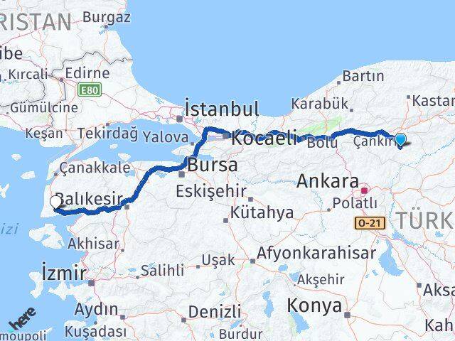 Çankırı Ayvacık Çanakkale Arası Kaç Km - Yol Haritası
