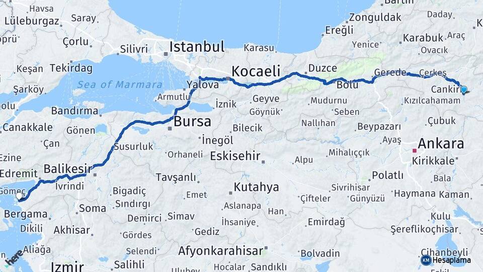 Çankırı Ayvalık Balıkesir Arası Kaç Km - Yol Haritası