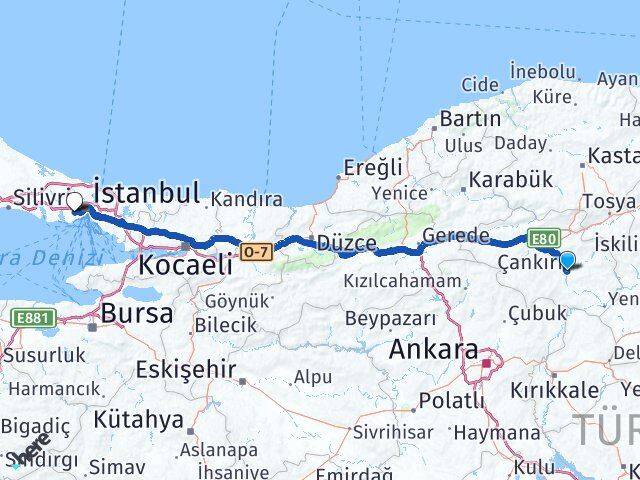 Çankırı Bağcılar İstanbul Arası Kaç Km - Yol Haritası