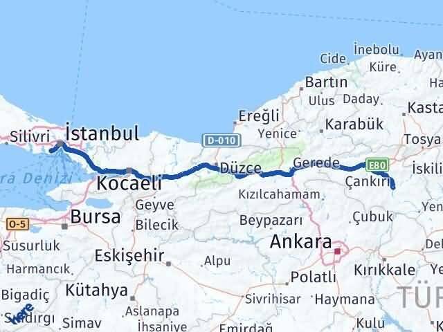 Çankırı Bahçelievler İstanbul Arası Kaç Km - Yol Haritası