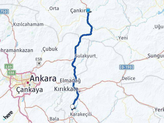 Çankırı Bahşili Kırıkkale Arası Kaç Km - Yol Haritası