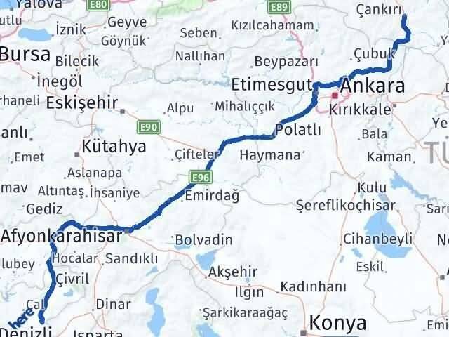 Çankırı Baklan Denizli Arası Kaç Km - Yol Haritası