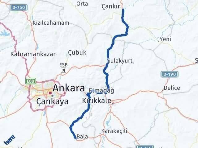 Çankırı Bala Ankara Arası Kaç Km - Yol Haritası