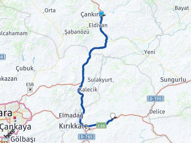 Çankırı Balışeyh Kırıkkale Arası Kaç Km - Yol Haritası