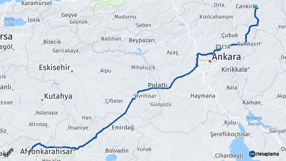 Çankırı Banaz Uşak Arası Kaç Km - Yol Haritası