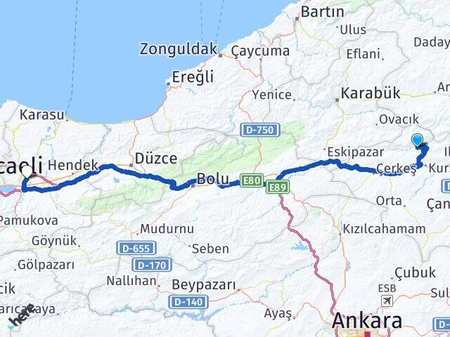 Çankırı Bayramören Adapazarı Sakarya Arası Kaç Km - Yol Haritası