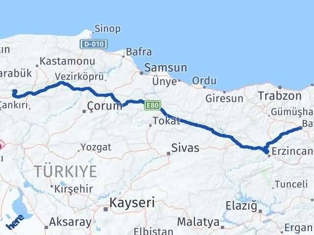 Çankırı Bayramören Bayburt Arası Kaç Km - Yol Haritası