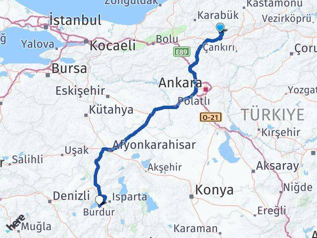 Çankırı Bayramören Burdur Arası Kaç Km - Yol Haritası