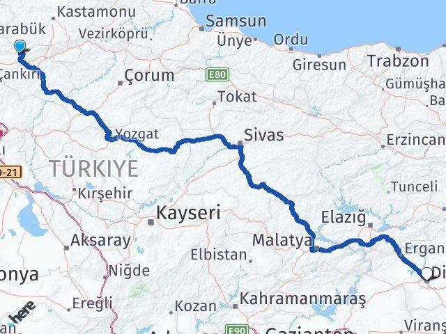 Çankırı Bayramören Diyarbakır Arası Kaç Km - Yol Haritası