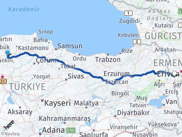 Çankırı Bayramören Iğdır Arası Kaç Km - Yol Haritası