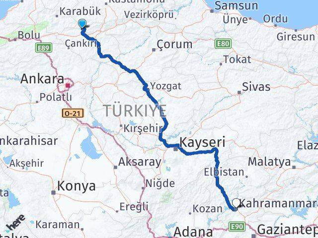Çankırı Bayramören Kahramanmaraş Arası Kaç Km - Yol Haritası