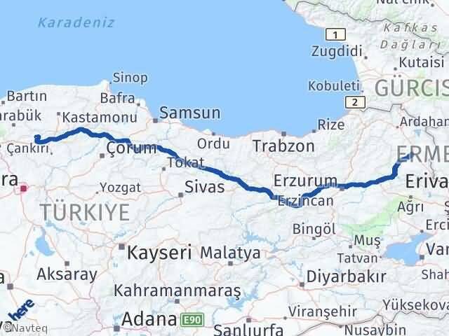 Çankırı Bayramören Kars Arası Kaç Km - Yol Haritası