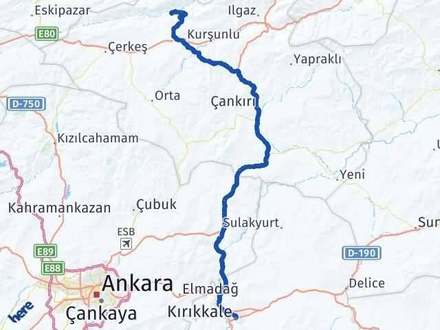 Çankırı Bayramören Kırıkkale Arası Kaç Km - Yol Haritası