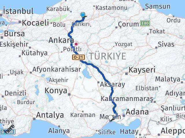 Çankırı Bayramören Mersin Arası Kaç Km - Yol Haritası