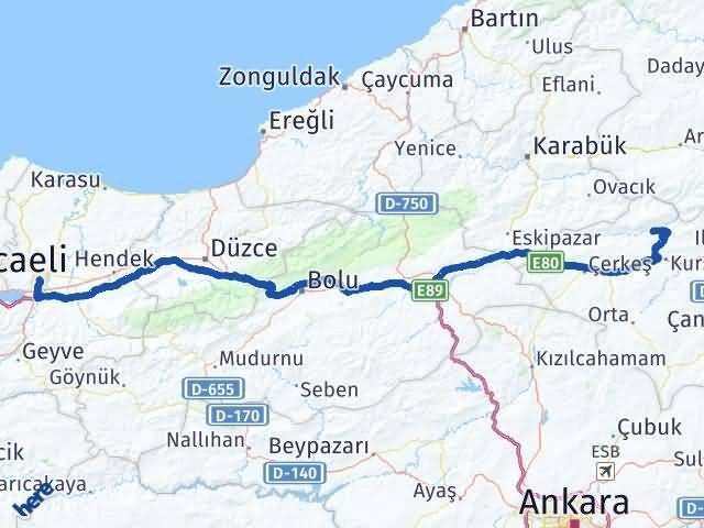 Çankırı Bayramören Sakarya Arası Kaç Km - Yol Haritası