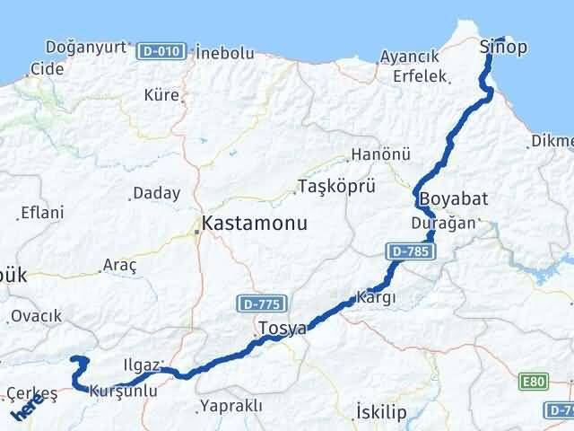 Çankırı Bayramören Sinop Arası Kaç Km - Yol Haritası