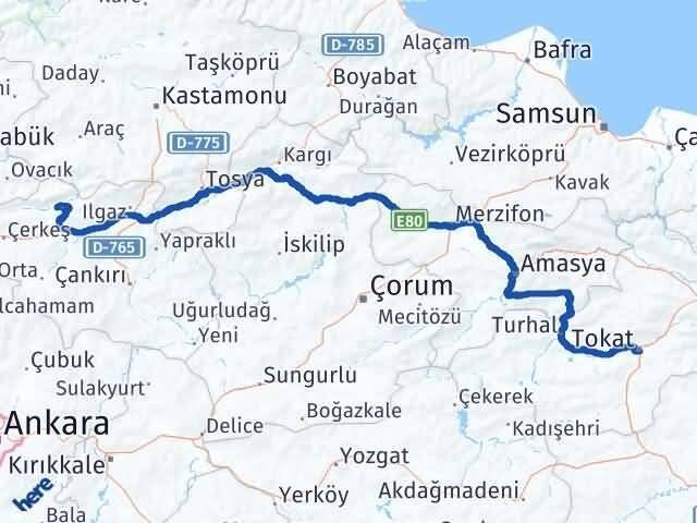 Çankırı Bayramören Tokat Arası Kaç Km - Yol Haritası