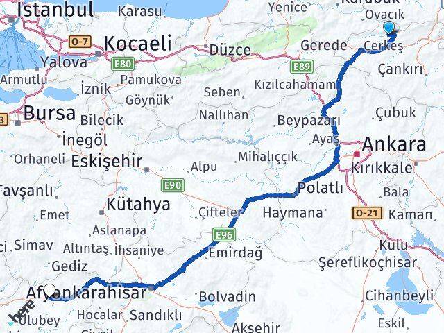 Çankırı Bayramören Uşak Arası Kaç Km - Yol Haritası