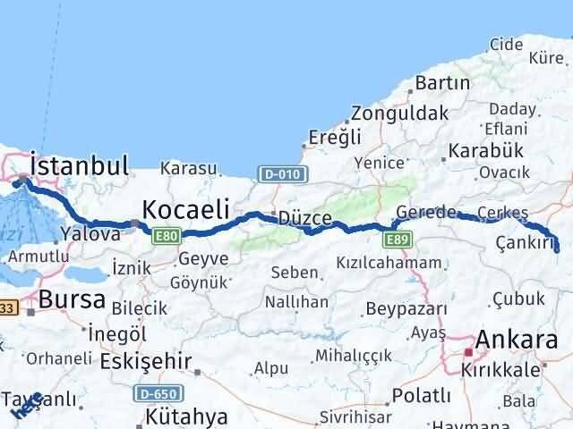 Çankırı Bayrampaşa İstanbul Arası Kaç Km - Yol Haritası
