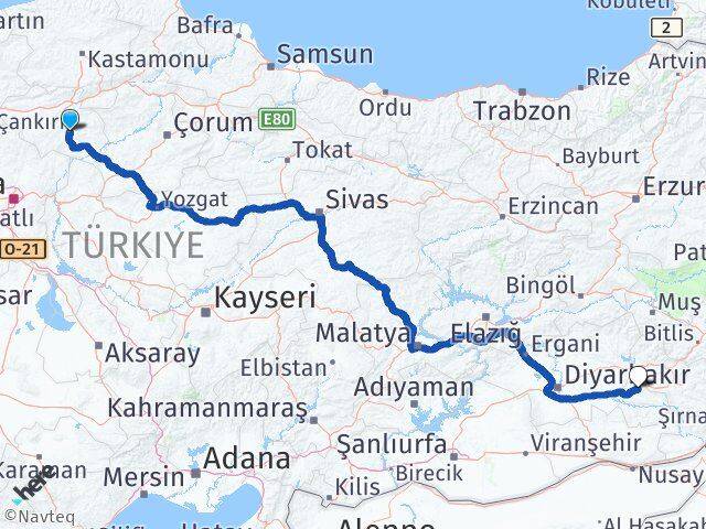 Çankırı Beşiri Batman Arası Kaç Km - Yol Haritası