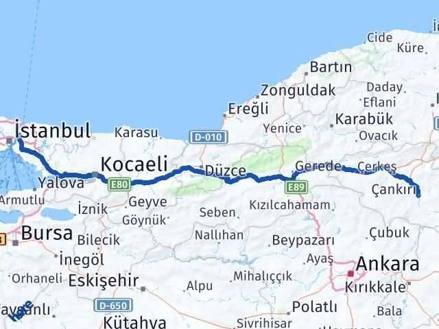 Çankırı Beykoz İstanbul Arası Kaç Km - Yol Haritası