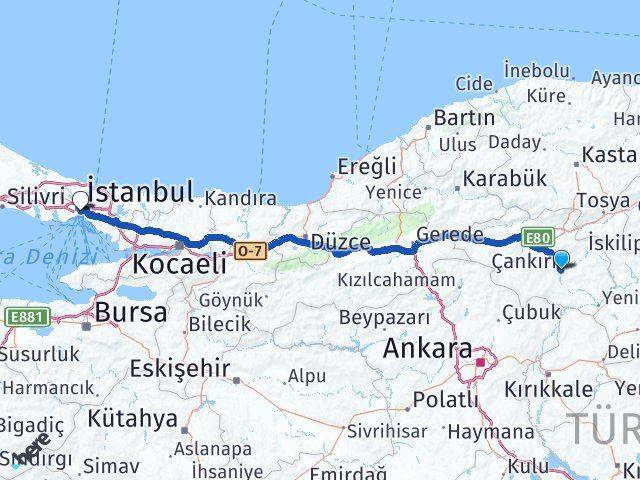 Çankırı Beyoğlu İstanbul Arası Kaç Km - Yol Haritası
