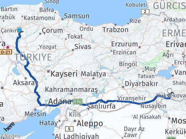Çankırı Beytüşşebap Şırnak Arası Kaç Km - Yol Haritası