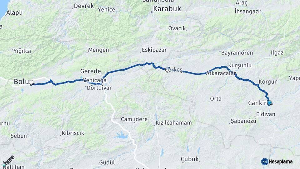 Çankırı Bolu Arası Kaç Km - Yol Haritası