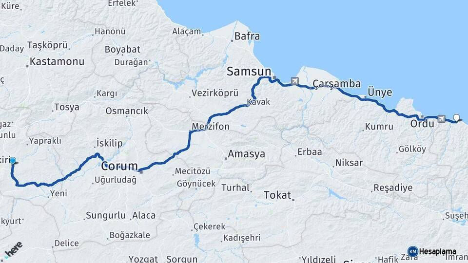 Çankırı Bulancak Giresun Arası Kaç Km - Yol Haritası