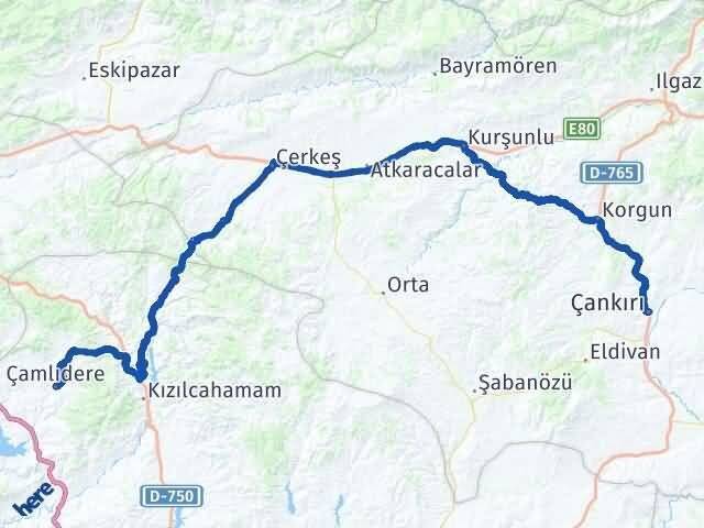 Çankırı Çamlıdere Ankara Arası Kaç Km - Yol Haritası