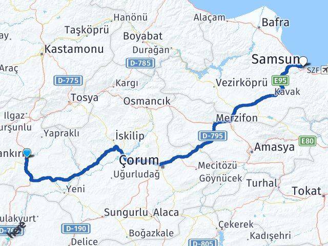 Çankırı Canik Samsun Arası Kaç Km - Yol Haritası
