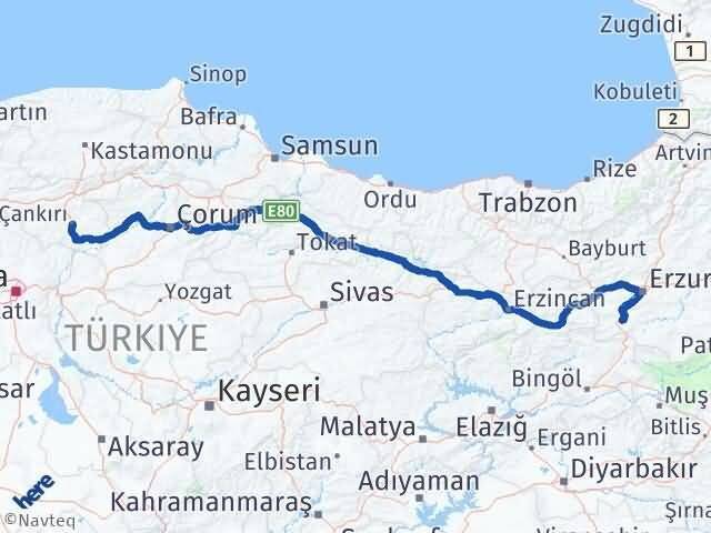 Çankırı Çat Erzurum Arası Kaç Km - Yol Haritası