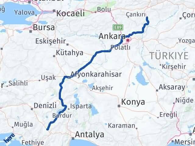 Çankırı Çavdır Burdur Arası Kaç Km - Yol Haritası