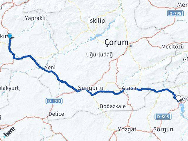Çankırı Çekerek Yozgat Arası Kaç Km - Yol Haritası