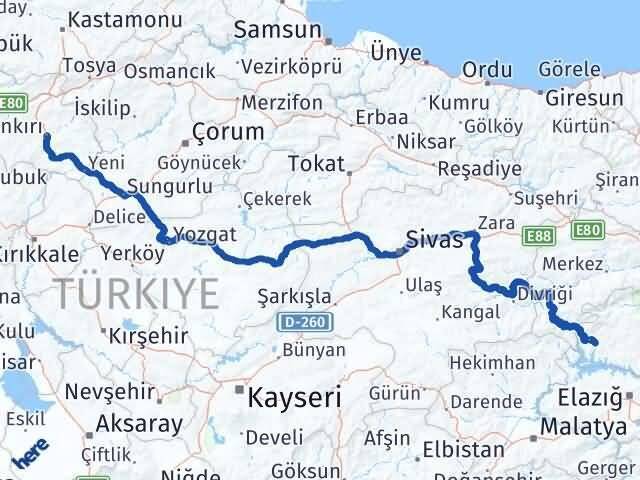 Çankırı Çemişgezek Tunceli Arası Kaç Km - Yol Haritası