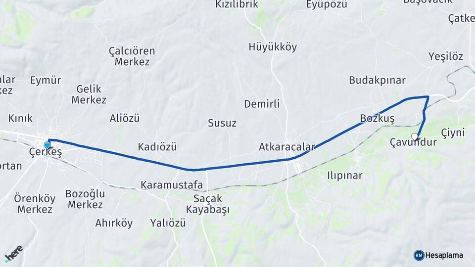 Çankırı Çerkeş Çavundur Kurşunlu Arası Kaç Km - Yol Haritası