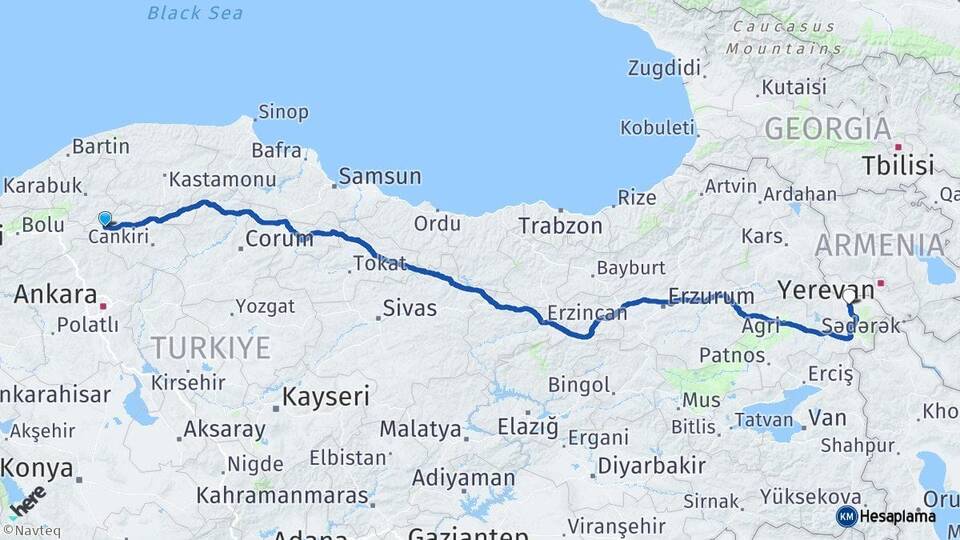 Çankırı Çerkeş Iğdır Arası Kaç Km - Yol Haritası
